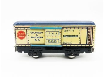 (38) VINTAGE MARX TIN TOY TRAIN-COLORADO AND SOUTHERN FERIGERATOR CAR-#555