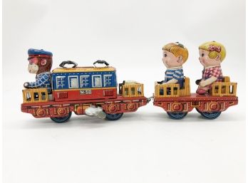 (163) VINTAGE ANTIQUE TIN LITHO.WIND UP MONKEYLINE TRAIN-M-58-JAPAN-WORKS