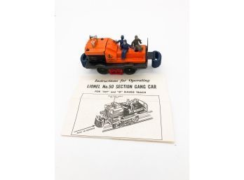 (11) VINTAGE LIONEL NO.50 SECTION GANG CAR-O GAUGE W/BOX & INSTRUCTION