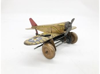 (157) VINTAGE MARX TIN ARMY AIRPLANE TOY-WINDUP-WORKS