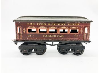 (43) VINTAGE TIN TOY TRAIN-IVES RAILWAY LINES-PARLOR CAR-#62