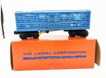 (84) LIONEL POSTWAR-#3376-BLUE OPERATING GIRAFFE CAR-BRONX ZOO-IN ORIGINAL BOX-0 GAUGE