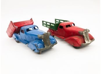 (72) LOT OF 2 METAL TOY TRUCKS-NO MARKINGS