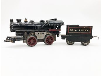 (16) VINTAGE O GAUGE LIONEL PREWAR STEAM LOCOMOTIVE AND TENDER #120