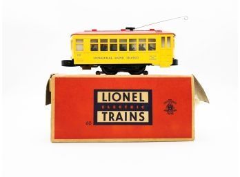 (91) VINTAGE LIONEL POSTWAR-LIONELLEVILLE RAPID TRANSIT TROLLEY-O GAUGE-BOXED