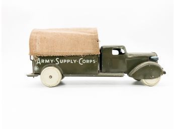 (97) Vintage Metal And Linen Toy Truck-Army Supply Corps-made Use-wyandotte Toys