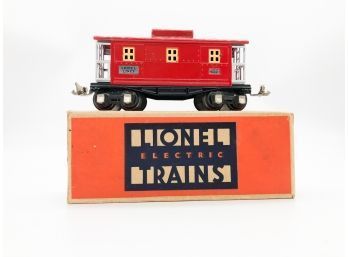 (88) VINTAGE LIONEL PREWAR-0 GAUGE-#657-RED CABOOSE TRAIN-BOXED