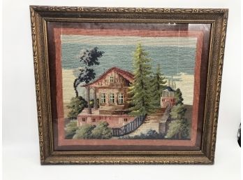 (126) VINTAGE FRAMED NEEDLEPOINT ART-UNDER GLASS-MEASURES APPROX.12'X18' W/FRAME