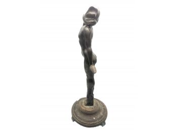 (72) Vintage Bronze Naked Woman Statue - Partial Lamp Base? Heavy Stand-approx. 27'tall