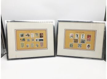 (130) PAIR OF FRAMED VINTAGE STAMP COLLECTIONS FROM NEW CHINA AND MACAU APPROX. 14.5 'BY 12'