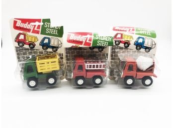 (113) LOT OF 3 UNOPENED BUDDY L - LIL BUDDY STURDY STEEL TRUCKS IN ORIGINAL PACKAGE