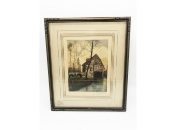 (148) ORIGINAL ART-FRAMED, MATTED AND UNDER GLASS-DRY POINT ETCHING APPROX. 13' X 11 1/2'