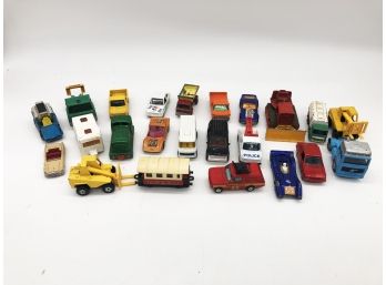 (107) VINTAGE LOT OF 23 MOSTLY DIE CAST CARS-LESNEY,CORGI AND MATCHBOX-ALL MADE IN GREAT BRITAIN