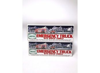 (52) LOT OF NEW IN BOX HESS TRUCKS-BOTH EMERGENCY TRUCK W/RESCUE VEHICLE-2005