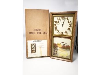 (33) VINTAGE VERICHRON BATTERY OPERATED WALL CLOCK - SUNSET & SEAGULLS - NEW IN BOX