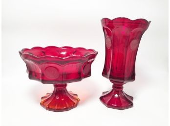 (23) LOT OF 2 - RED CUT GLASS-1 VASE AND 1 BOWL