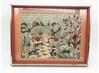 (125) VINTAGE FOLK ART FRAMED NEEDLEPOINT ART - MATTED AND UNDER GLASS-APPROX. 17'X 13' WITH FRAME