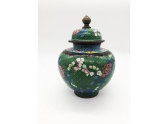 (97) VINTAGE CLOISONNE ROUND URN WITH REMOVABLE LID -APPROX. 8 1/2'T