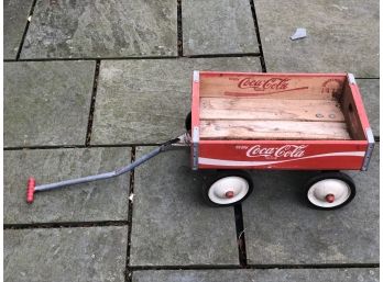 (117) Vintage Coca Cola-wood And Metal 4 Wheel WAGON With Handle-approx. 18''s Without Handle