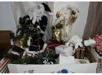 C-5- BIG STORAGE BOX OF ASSORTED VINTAGE CHRISTMAS DECORATIONS & ORNAMENTS