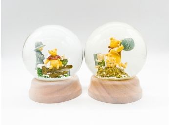 D-36- PAIR OF DISNEY  SNOW GLOBES -WINNIE THE POOH-WITH HONEY JAR & CHRISTOPHER ROBIN - 6'