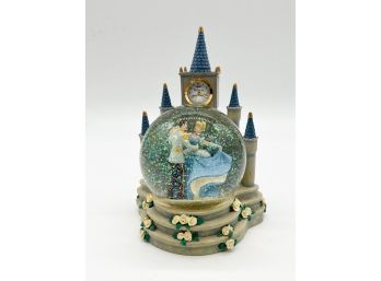 D-25- DISNEY SNOW GLOBE WITH CLOCK - CINDERELLA & Prince Charming -7'