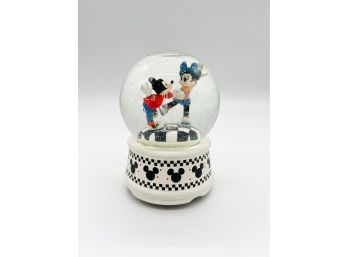 D-47- DISNEY MUSICAL SNOW GLOBE - MICKEY & MINNIE SOCK HOP DANCING - PLAYS 'ROCK AROUND THE CLOCK'- 6'