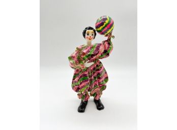 A-58- VINTAGE PAPER MACHE COLORFUL CLOWN WITH BALLOON - 11'