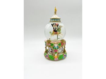 D-59- DISNEY MUSICAL SNOW GLOBE - MICKEY  & MINNIE RIDING THE CAROUSEL - PLAYS 'CAROUSEL WALTZ'- 11'