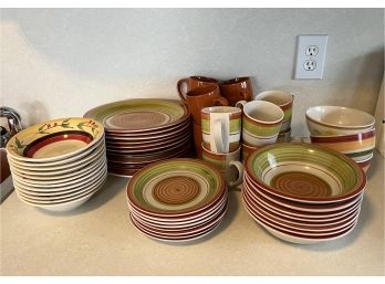 ASSORTED LOT OF PIER ONE DINNERWARE & COORDINATING PIECES - ORANGE & RED