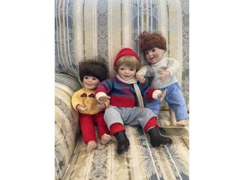 A-4- LOT OF THREE COLLECTIBLE BOY DOLLS - APPROX. 14'