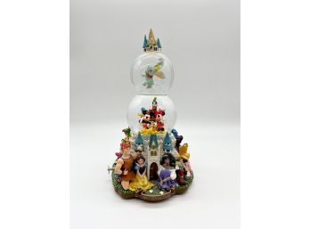 D-23-DISNEY MUSICAL SNOW GLOBE -DOUBLE SNOWGLOBE W/CHARACTERS- PLAYS 'A DREAM IS A WISH YOUR HEART MAKES'-13'