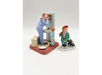 A-27 LOT OF TWO NORMAN ROCKWELL PORCELAIN FIGURINES- 'LITTLE SHAVER & SCOTTY'S CHRISTMAS TREE' - 6'