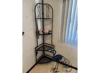 BLACK METAL FOLDING CORNER BAKER'S RACK - SHELF - APPROX 6'