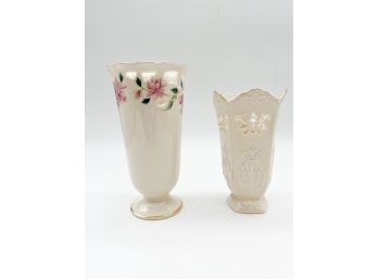 A-31- TWO LENOX VASES -FLORAL & PIERCED DECORATION  - 8'- 9'