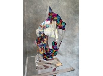 FABULOUS CONTEMPORARY LUCITE SCULPTURE & PEDESTAL BY ARTIST SHLOMI HAZIZA - PEDESTAL-36' TALL, SCULPTURE - 22'