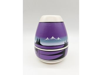 A-57- HAND SIGNED SOUTHWESTERN ART POTTERY IN PURPLE WITH MOUNTAIN SCENE - 6'