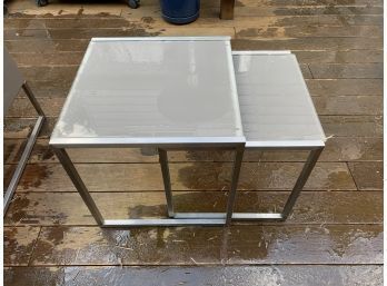 Crate & Barrel Outdoor Stainless Steel Nesting Tables - 2