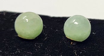 14K Yellow Gold Earrings  Light Green Jade Stones