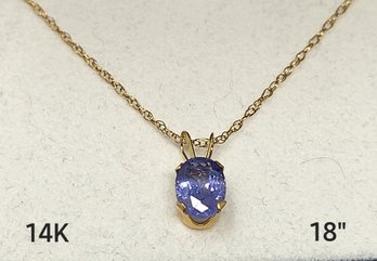 14K Yellow Gold Necklace  18' Long Light Purple Gemstone