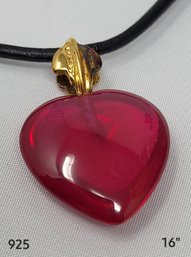 925 Sterling Silver Corded Heart Necklace  Red Heart Shaped Stone 16'