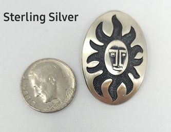 Sterling Silver Pin With Sun Design,' Aztec Indian Jewelry?'