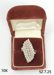 10K Yellow Gold Ring With Diamond Cluster SZ 7.25