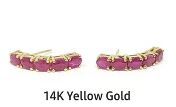 14K Yellow Gold Earrings With Light Red Gemstones