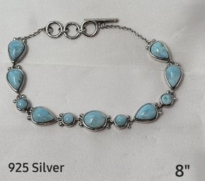 925 Silver Bracelet With Light Blue Stones 8'