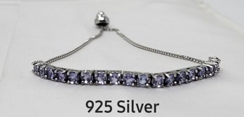 925 Silver Bolo Style Bracelet With Purple Gemstones 5'
