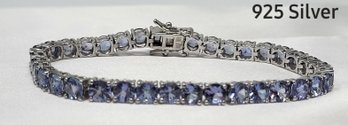 925 Sterling Silver Bracelet With Purple Gemstones  8'