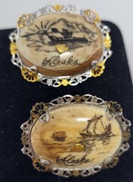 2 Alaska Brooches Sterling Silver And Gold Accents