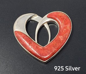 .925 Silver Heart Shaped Pendant With Red  Stone Accent