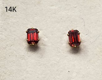 14K Yellow Gold Earrings With Ruby Gemstones